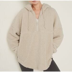 NWT PINK Victorias Secret Varsity Sherpa Half Zip Sweatshirt Small Vanilla Cream